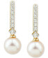 ფოტო #3 პროდუქტის Cultured Freshwater Pearl (6mm) & Diamond (1/5 ct. t.w.) Drop Earrings in 14k Yellow Gold (Also in White Gold)
