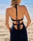 ფოტო #3 პროდუქტის Women's Blue Halterneck Cutout Waist Maxi Beach Dress