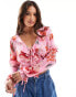 Brave Soul long sleeve chiffon frill top in pink