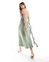 Pretty Lavish cowl neck ruffle drape midaxi dress in moss green