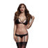 Black Lacy Bra Garter &amp; Open Crotch Panty One Size Baci Lingerie BW3101