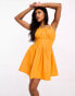 Threadbare poplin ruched skater mini dress in orange