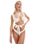 ASOS DESIGN Fuller Bust wrap waist tie front crop bikini top in ivory