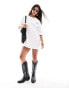 Noisy May oversize t-shirt dress with meta print in white