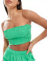 ASOS DESIGN Kaye cotton shirred bandeau beach top in bright green