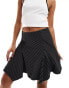 Pieces hanky hem mini skirt in black pinstripe