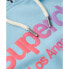 Фото #5 товара Толстовка Superdry с ярким радужным логотипом на груди, модель Tonal Rainbow Core Logo, Air Blue, для женщин, универсальный цвет, для спорта и отдыха, одежда, обувь и аксессуары.