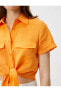Gömlek Yaka Düz Turuncu Kadın Gömlek 3sak60001ew