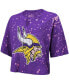 Фото #2 товара Women's Threads Purple Distressed Minnesota Vikings Bleach Splatter Notch Neck Crop T-shirt