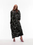 Topshop Curve Lea premium printed column maxi dress in mono squiggle