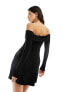 Фото #5 товара ASOS DESIGN long sleeve square fold over bardot mini dress in black