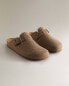 Buckled felt mule clog slippers