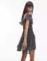 Topshop ruffle mini tea dress in mono polka dot