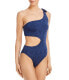 Aqua Swim 295906 One Shoulder Side Cutout One Piece Swimsuit, Blue,Size S