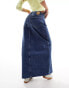 Фото #2 товара Pieces front slit denim maxi skirt in mid blue