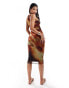 Style Cheat mesh midi dress in sunset print