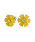 Lemon Yellow Dyed Quartz Garden Flower Stud Earrings: Button-Style with Green CZ, Non-Pierced for Women - 14K Gold-Plated .925 Sterling Silver