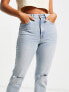 Stradivarius cropped cotton slim mom jeans with stretch and rip in light blue - MBLUE