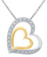 Фото #1 товара Marsala diamond Double Heart 18" Pendant Necklace (1/4 ct. t.w.) in Sterling Silver & 14k Gold-Plate