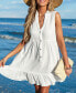 Women's White Ruffle Hem Mini Cover-Up Beach Dress