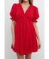 Women's Double Ruffled Band Mini Puff Sleeve Dress