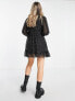 Фото #2 товара Miss Selfridge metallic chiffon ruffle wrap mini dress in black