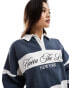 Kaiia oversized logo rugby top in navy and white stripe Серый, 34 - фото #2