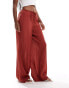 Vero Moda textured drawstring waist wide leg trouser in rust