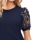 Фото #3 товара Women's Scattered Daisy Short Puff Sleeve Knit Top