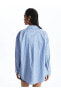 LCW Çizgili Uzun Kollu Oversize Keten Karışımlı Kadın Gömlek