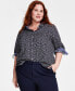 ფოტო #1 პროდუქტის Plus Size Cotton Printed Roll-Tab Shirt