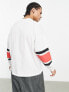 ASOS DESIGN oversized long sleeve t-shirt in off white with collegiate print