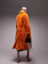 Topshop oversized long-line faux fur coat in bright orange