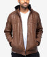 Фото #4 товара Men's Grainy Polyurethane Leather Hooded Jacket with Faux Shearling Lining