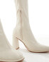 London Rebel Paige knee high sock boot in off white