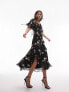 Topshop lace up back occasion dress with raw seams in dark floral