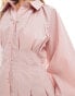 ASOS DESIGN nipped waist mini shirt dress with pintucks in rose Розовый, 46 - фото #3