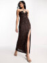 ASOS DESIGN strappy cut out sequin maxi dress in chocolate