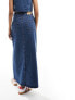 Something New Denim maxi skirt with contrast split front pannel co-ord in medium blue wash