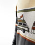 Kavu highline knitted jumper in beige and grey with camper van artwork