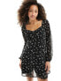 Hollister floral long sleeve dress in black with sweetheart neckline Цветочный принт, 2XS - фото #1