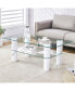 Double layered glass coffee table with white decorative columns and CT-X02 functionality