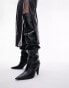 Фото #4 товара Topshop Wide Fit Tabitha premium leather cone heel knee high boot in black