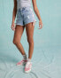 Miss Selfridge satin contrast lace up bow detail denim short in mid blue wash