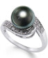 ფოტო #1 პროდუქტის Cultured Tahitian Black Pearl (9mm) and Diamond (1/10ct. t.w.) Swirl Ring in 14k White Gold