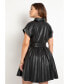 ფოტო #3 პროდუქტის Plus Size Faux Leather Dress With Pleated Skirt