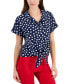 ფოტო #1 პროდუქტის Women's 100% Linen Carrie Dot-Print Tie-Front Shirt, Created for Macy's