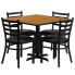 36'' Square Natural Laminate Table Set With 4 Ladder Back Metal Chairs - Black Vinyl Seat