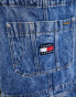 Tommy Jeans denim dungarees in mid wash