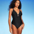 Women's Plunge Hardware Trim Cheeky One Piece Swimsuit - Shade & Shore Black L